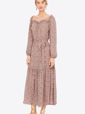 $898 NWT Tory Burch Size 4 Floral Georgette Silk Maxi Dress Long Sleeve Feminine